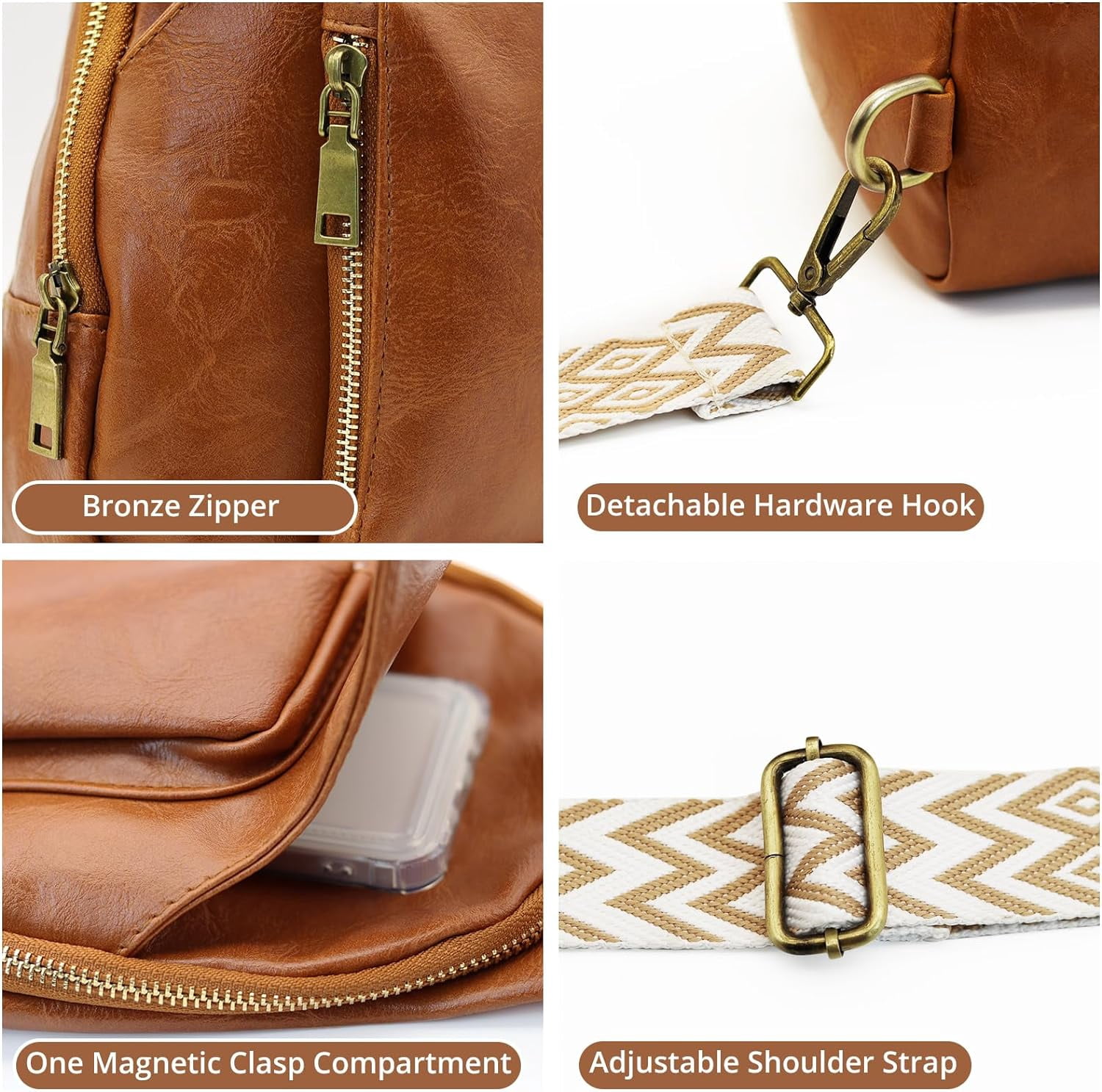 Sling Bag for Women Crossbody, PU Leather Small Sling bags Sling Chest Shoulder Backpack for Traveling Hiking