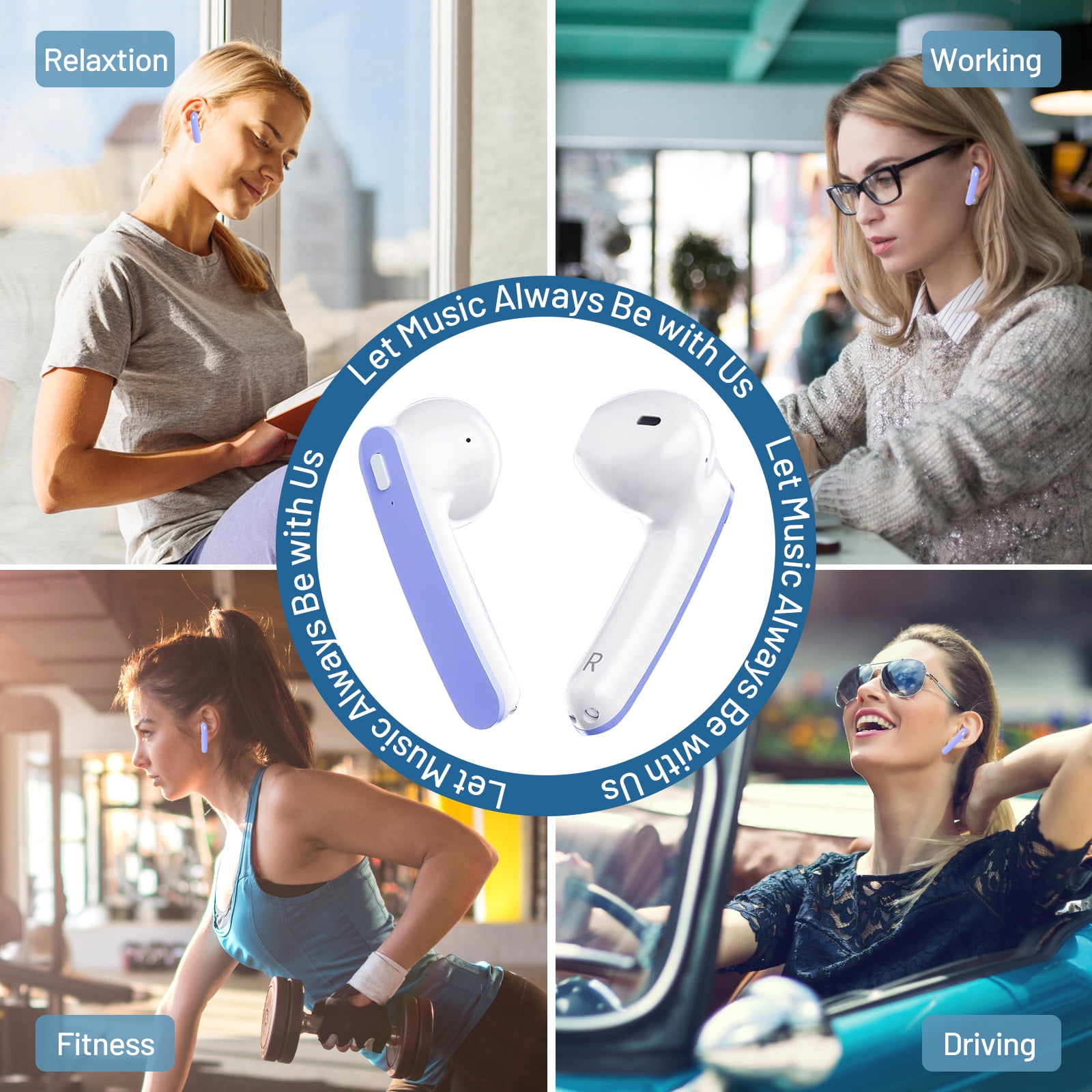 Atilioo Wireless Earbuds V5.3 Bluetooth Headphones with Deep Bass Stereo Power Display, 40H Playback with Charging Case, IP7 Waterproof in-Ear Earphones with Mic for TV Sport, Android iOS, Blue