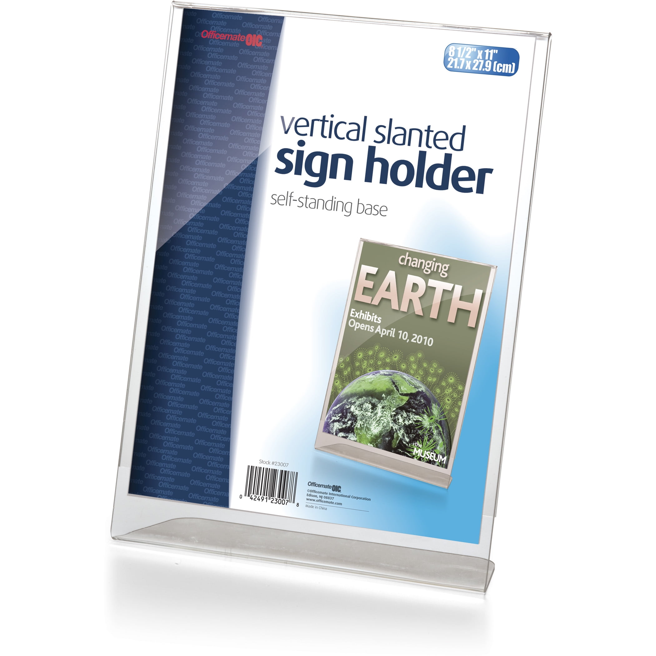 Officemate Slanted Vertical Sign Holder, 8.5 x 11 inches, Clear (23007