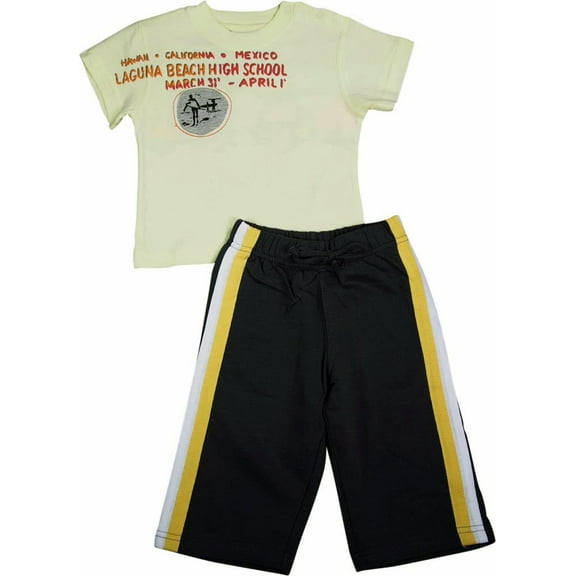 Mish Mish Baby Boys Infant Toddler Short Sleeve Cotton 2 Piece Pant Sets, 8509 11812-6Months (Pale Yellow/Navy)