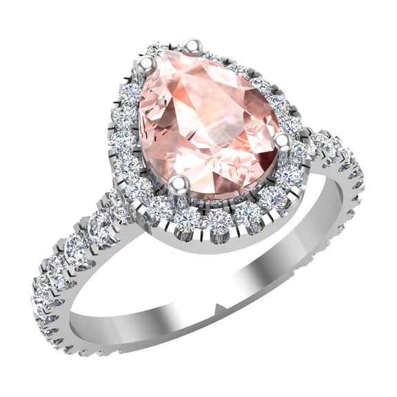 Engagement Ring for Women Pear Pink Morganite Halo Diamond Ring 14K White Gold 1.60 CT TW (G,SI)