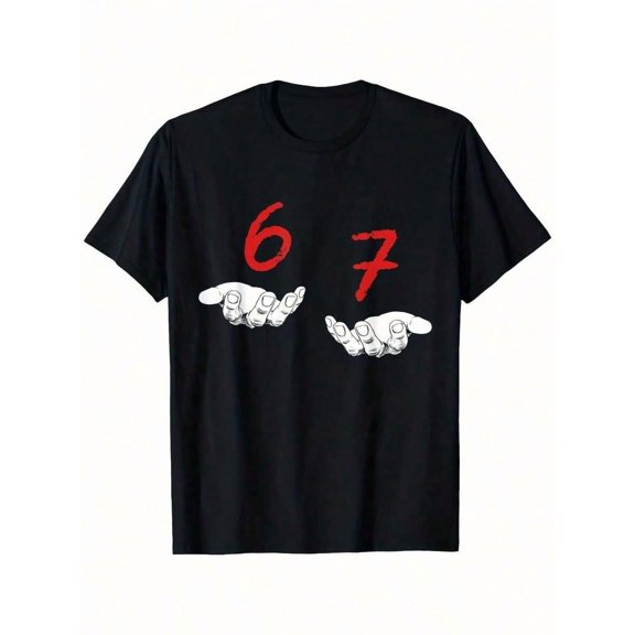 Graphic Hands 67 Number Design Men Unisex Short Sleeve Casual Fit T-Shirt