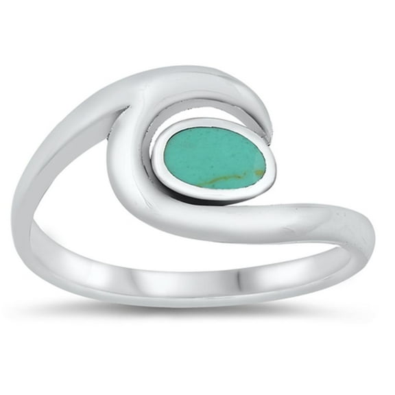 Unique Simulated Turquoise Wave Ring 925 Sterling Silver Beach Band Blue CZ Female Size 5