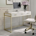 thumbnail image 3 of Martha Stewart Ollie Home Office Desk with 3 Drawers in White with Polished Brass Hardware, 3 of 14