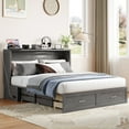 thumbnail image 2 of BALUS Solid Wood Queen Size Murphy Bed with Two Large Drawers and Charging Station,  Convertible Cabinet Bed, Folding Wall Bed for Apartment/Bed Room, Gray, 2 of 10