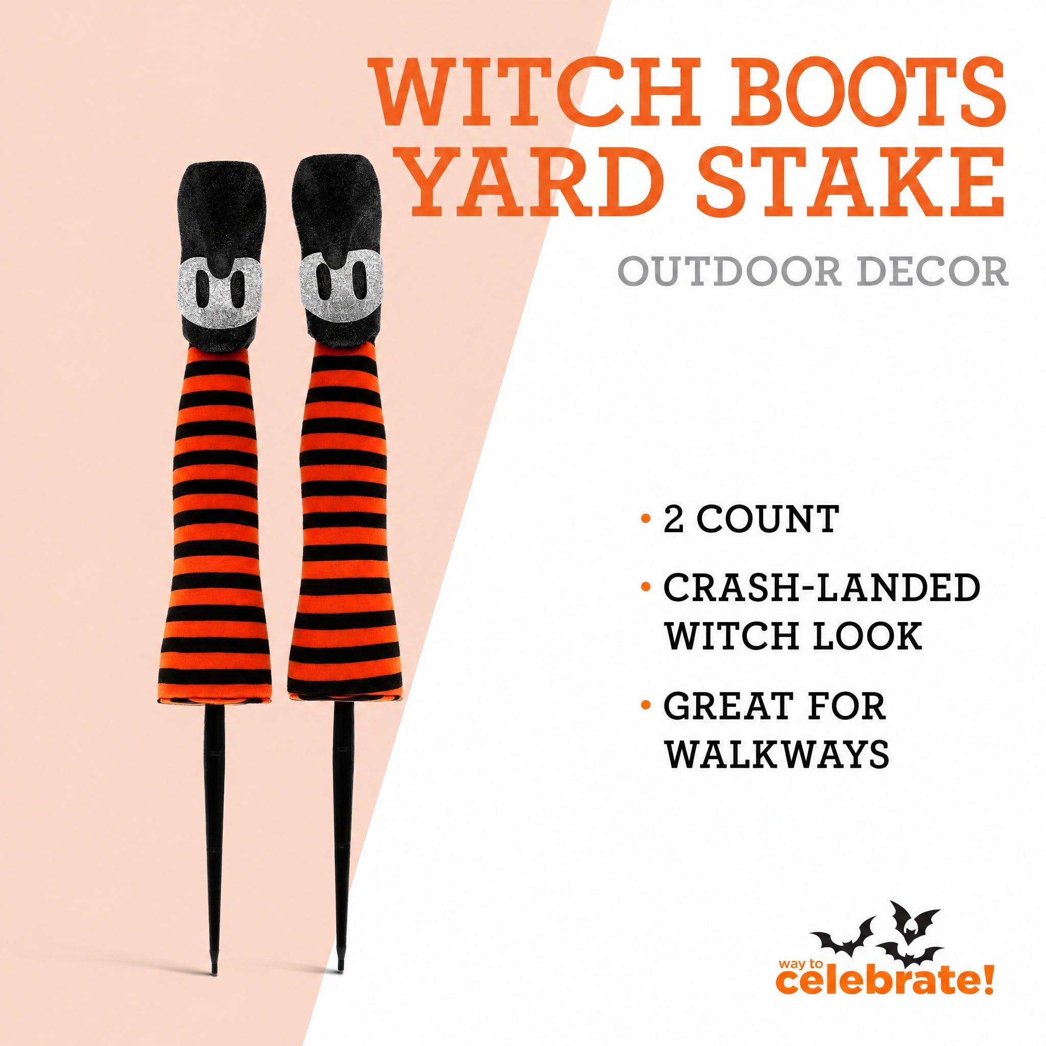 Witch's Boots Yard Stake Outdoor Decorations, Orange and Black, 18.1", 2 Count, Halloween by Way To Celebrate