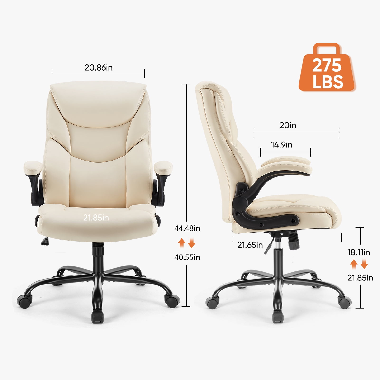 JOINSUN Office Chair, High Back PU Leather, Ergonomic Executive Desk Chair with Rolling Wheels, Soft Padded Seat, Swivel & Adjustable Lumbar Support, White