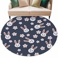 thumbnail image 6 of Rabbit Floral Round Rug 5ft Washable Circle Kitchen Rugs Non Slip Cherry Blossom Japanese Style Navy Blue Large Area Rug Indoor Floor Carpet for Bedroom Living Room Home Office Dining Room Nursery, 6 of 8