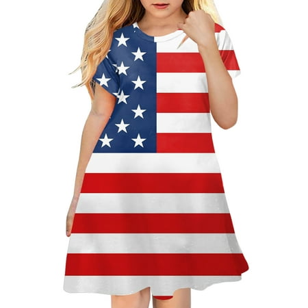 

2DXuixsh Girls Dress Long Kids Toddler Baby Girls Spring Summer Short Sleeve Active Fashion Daily Indoor Outdoor American Independence Day Princess Dress Little Girls Sleeveless Dress Red Size 120