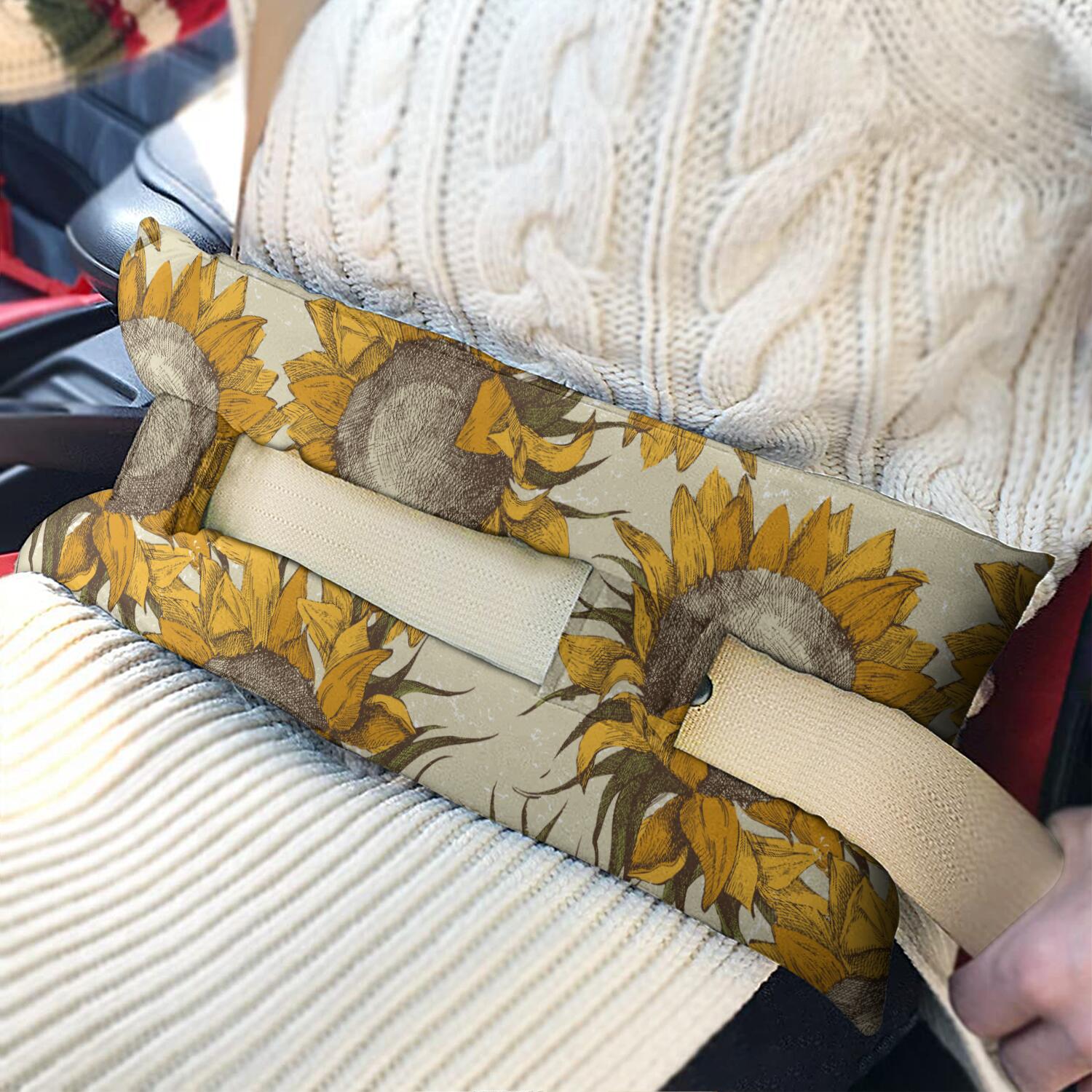 Country Chic Sunflower Seatbelt Pillow - Soft Mastectomy Cushion for Car - Vintage Floral Design for Post Surgery Recovery - Pressure Relief for Chest