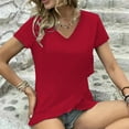 thumbnail image 5 of Summer Oversized Tshirts For Women Casual Solid V-Neck Hooded Short Sleeve Women's Blouses Tee Tops - Red∣S, 5 of 9