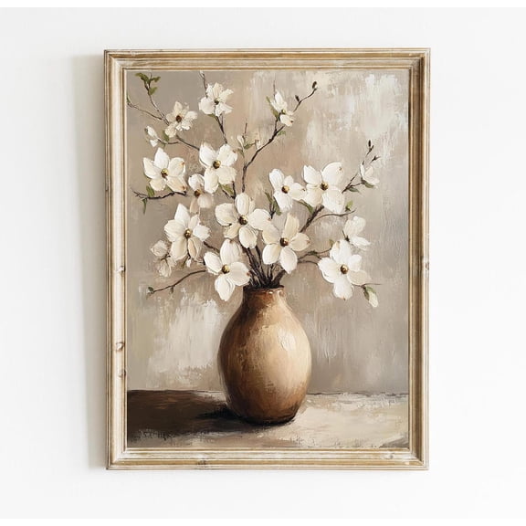 Neutral Floral Poster Minimalistic Wall Print Poster Modern Farmhouse Decor Poster Beige Natural Tones Rustic Botanical Still Life E249, Unframed Poster Size 8x12 F03.1.18l847