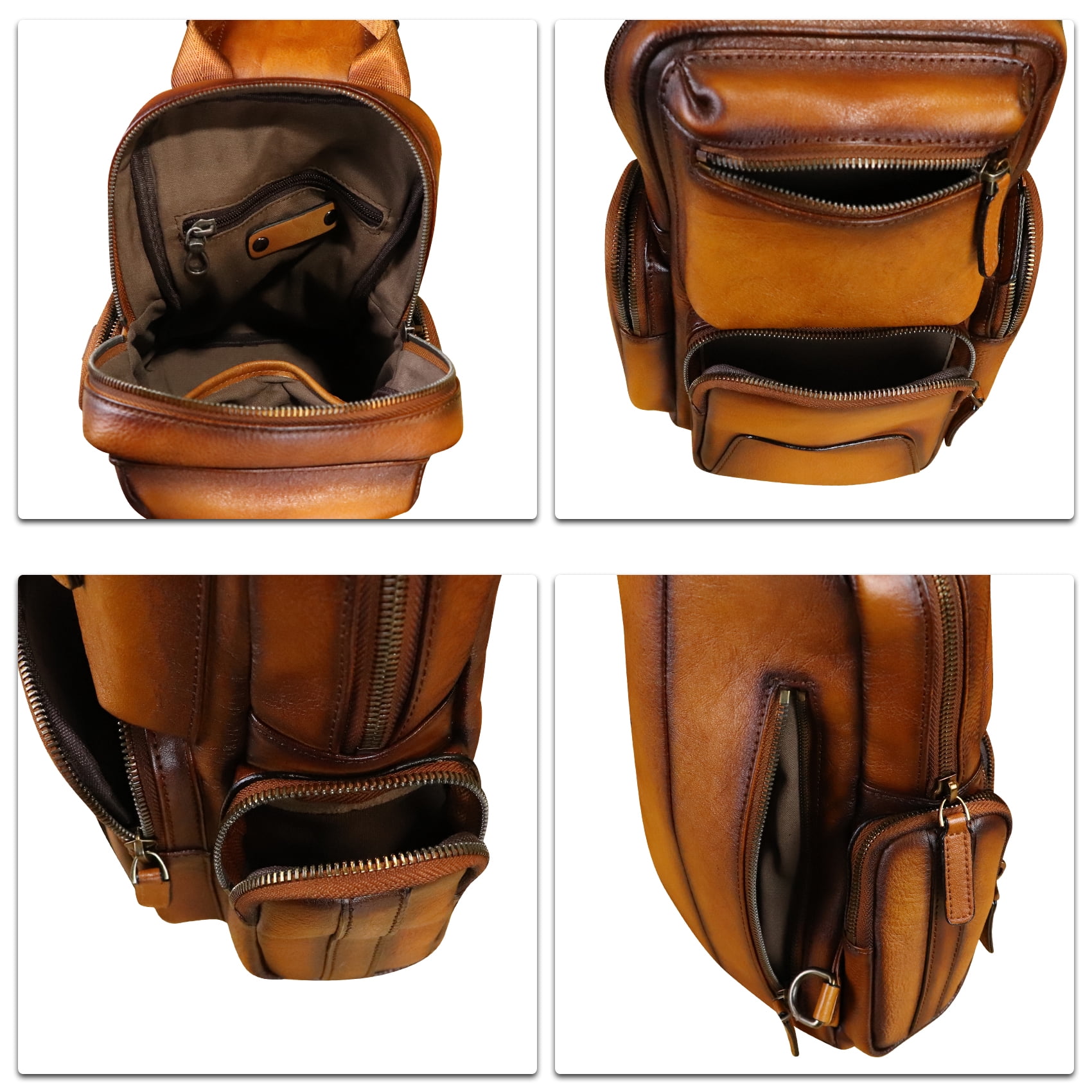 Genuine Leather Sling Bag for Men Women Retro Sling Backpack Purse Crossbody Bag