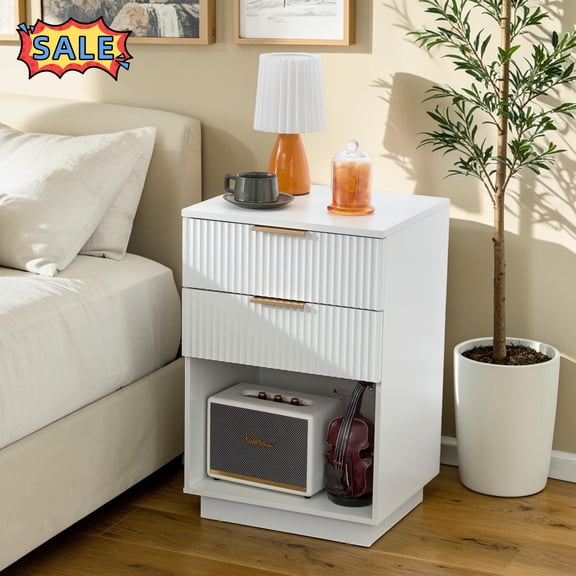 Tcbosik 2-Drawer Nightstand, 15.7" Modern Bedside Table, End Table with Storage Shelf for Living Room, Bedroom, White