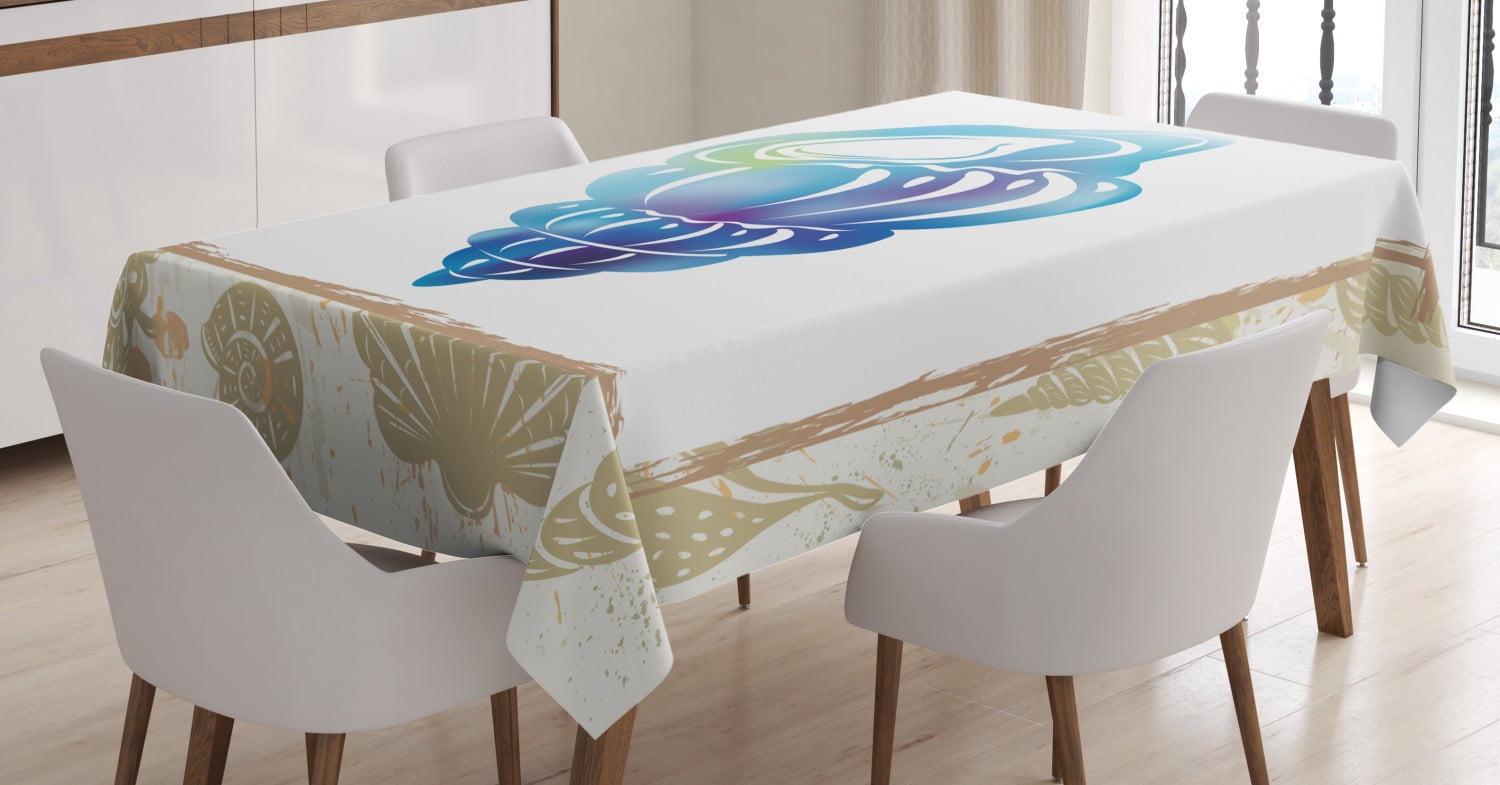 Shell Table Clothes Shell Tablecloth, Aquatic Stylized Cockleshell Coastal Fauna Bivalve ...