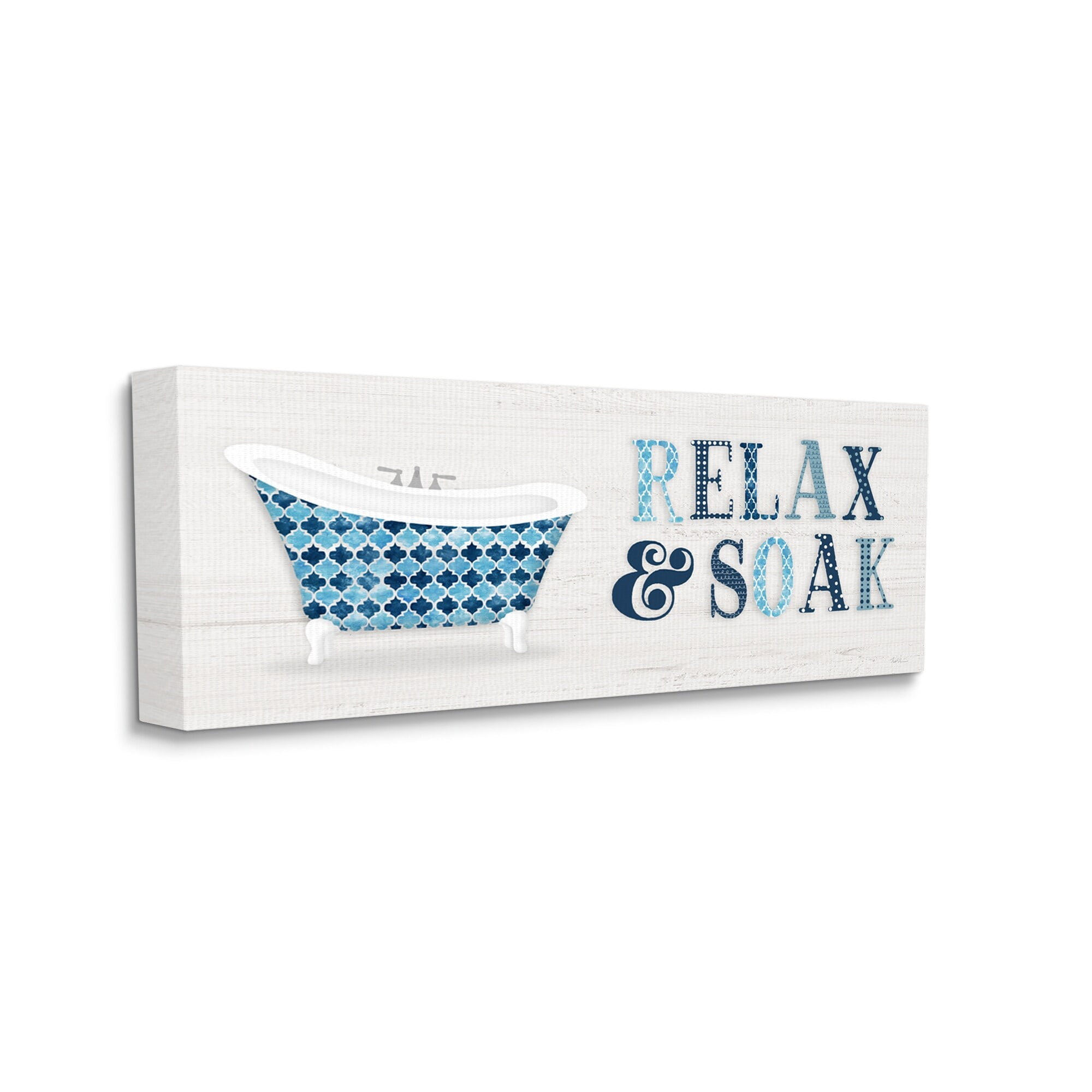 Stupell Industries Soak Relax Tub Geometric Patterned Typography Bathroom Sign ,48 x 20, Design by Natalie Carpentieri
