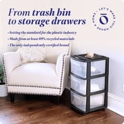 HOMZ 3-Drawer Cart Organizer with Removeable Wheels, Medium, Black & Clear