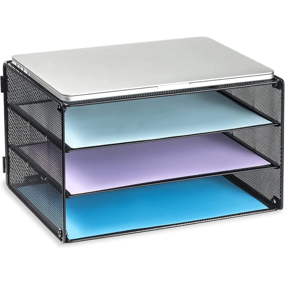 3 Tier Letter Tray Paper Organizer Mesh Metal Desk File Organizer for Home & Office, Black