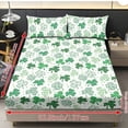 thumbnail image 7 of SEANATIVE King Size Sheets 3 Piece Set, 1 Fitted Mattress Cover and 2 Pillowcases Elastic Fitted Sheet Set Soft Bed Protector St. Patrick's Day Home Decor, Clover Leaf Green White, 7 of 7