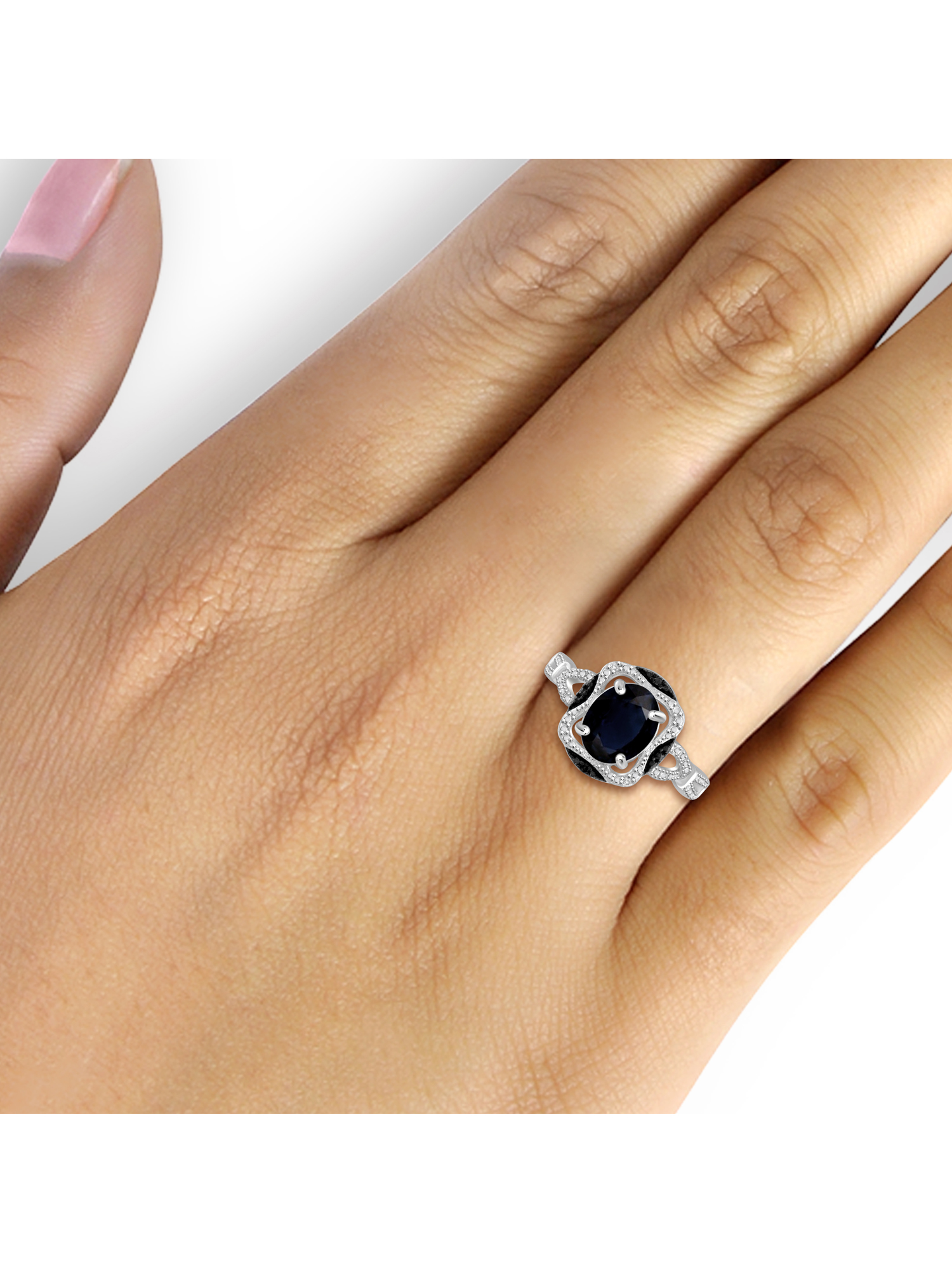 6.00 Carat T.G.W. Sapphire And Black & White Diamond Accent Sterling Silver 3-Piece Jewelry set
