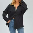 thumbnail image 2 of Womens Button Down Shirts Waffle Solid Color Lapel Collar Long Sleeved Tunic Blouses Stretch Comfy Loose Fit Tops with Pockets, 2 of 7