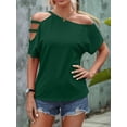 thumbnail image 5 of Women'S Off the Shoulder Top Short Sleeve Cutout Asymmetrical Neck T Shirt  Green XL, 5 of 6