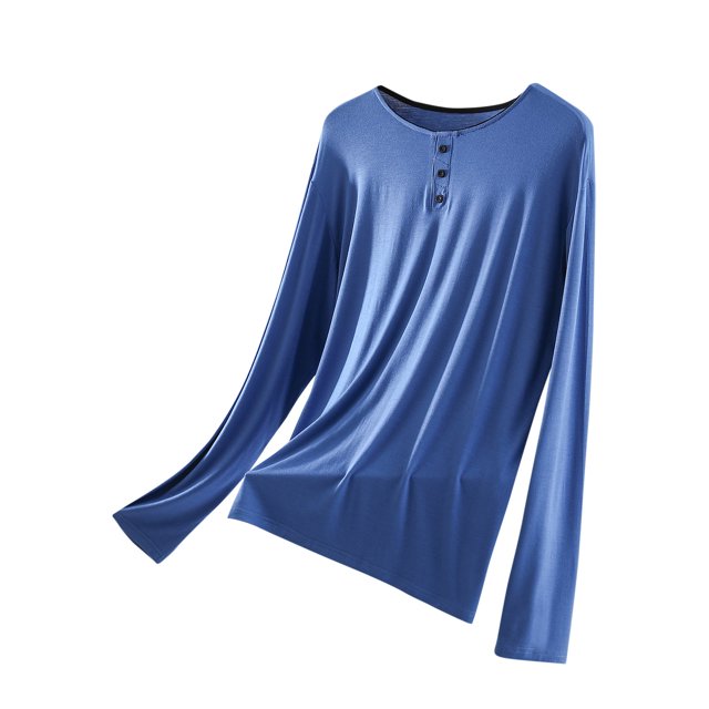 AherBiu Womens Tops Long Sleeve Button Crewneck Pajamas Top Basic Soft Loose Fitted Comfy Homewear T Shirts