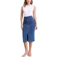 thumbnail image 2 of Falda de mezclilla maxi Allegra K para mujer, con abertura frontal, cremallera, cintura alta, falda ajustada de mezclilla, azul, 2 of 6