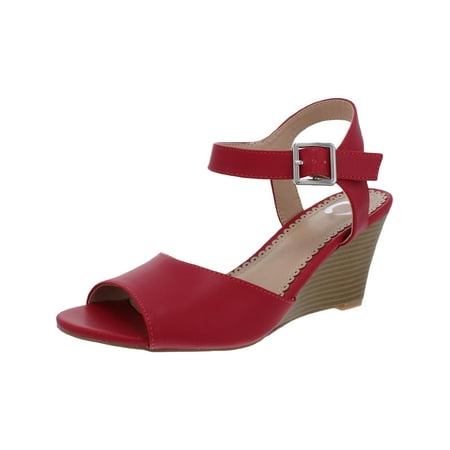 

JOURNEE COLLECTION Womens Red Scalloped Insole Cushioned Adjustable Strap Ricci Round Toe Wedge Buckle Dress Slingback 8.5