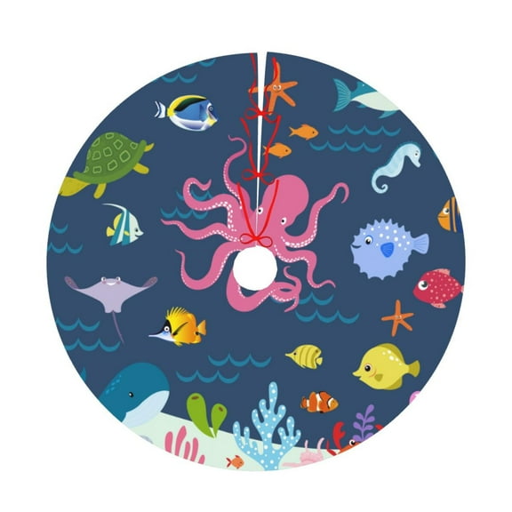 Sea Animal Pink Squid Christmas Tree Skirt 30" , Xmas Tree Skirt Home Decoration New Year Holiday Party Ornaments Tree Mat