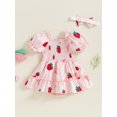 thumbnail image 5 of Baby Toddler Girls Rompers Dress 3 6 9 12 18 Months Strawberry Print Short Sleeve Skirt Hem Infant Bodysuits Jumpsuits with Headband, 5 of 9
