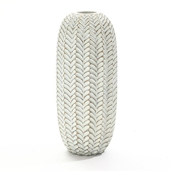 LuxenHome Modern Geometric Pattern Polyresin 17-Inch Tall Cylinder Vase