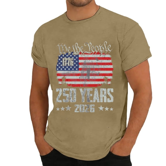 FUZHIQ Mens 250 Anniversary Usa Tshirt American Flag Print Ventilated 4th Of July Shirt Slim Fit 250 Years Birthday Patriotic Tops