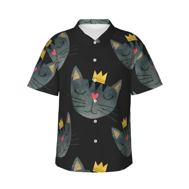 Fotbe Faces Of The Cat Camisa Hawaiana para Hombre Unisex – Camisa Casual de Verano con Botones de Manga Corta de Algodón y Lino,Large