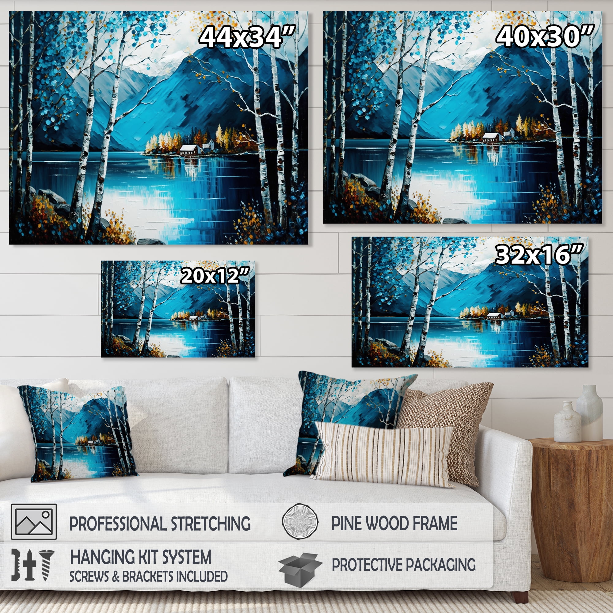 Designart Cabin By A Lake In Fall IV Canvas Wall Art