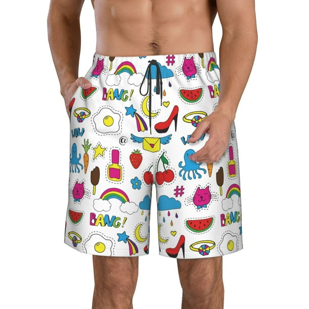 Balery Summer Traje de Baño Estilo Hawaiano para Hombre, Shorts de Secado Rápido con Bolsillos-Large