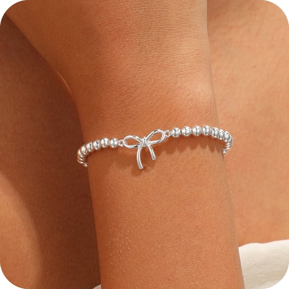 GOSFRY Bracelets for Women Cute Stretch Beaded Bracelets Dainty Paperclip Cross Bow Heart Charm Accessories Non Tarnish Jewelry Gifts