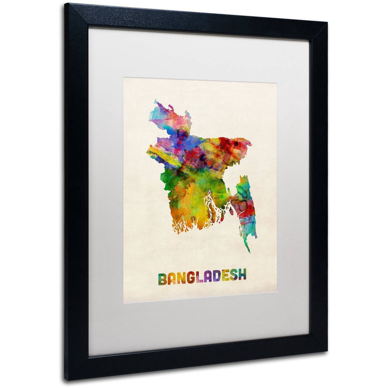 Trademark Fine Art 'Bangladesh Watercolor Map' Canvas Art by Michael Tompsett, White Matte, Black Frame