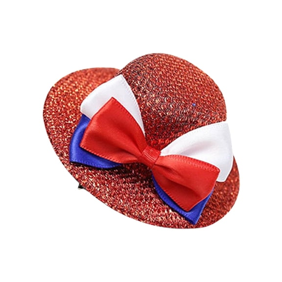 Fareti 4th of July Hair Clips Red White Blue American Flag Hat Shape Hair Barrette Hairpins with Bows Alligator Metal Clips for Festive Patriotic Hair Accessories Party Gift Supplies