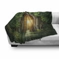 thumbnail image 2 of Fantasy Soft Flannel Fleece Throw Blanket, Sunbeams Through the Mysterious Half Opened Wooden Entrance with Greenery, Cozy Plush for Indoor and Outdoor Use, 60" x 80", Green and Brown, by Ambesonne, 2 of 5