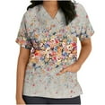 thumbnail image 1 of Hauts de Sarrau pour Femmes Manches Courtes Col en V Hauts Uniforme Imprimé Poches Blouse Soins Infirmiers Liquidation, 1 of 5