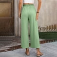 thumbnail image 6 of Brondbend Tall Straight Leg Pants Women Casual Long Pants for Women Soild Color Elastic High Waist Cotton Linen Trousers with Pocket Loose Fit Fall Vacation Work Versatile，Green, 6 of 6