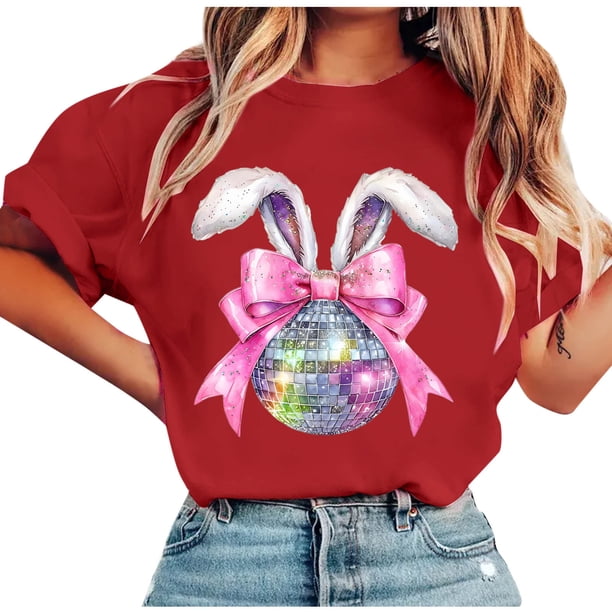 Tops de Manga Corta de Verano para las Mujeres Imprimir Blusa de Cuello Redondo, Moda Ligera de Poliéster Spandex