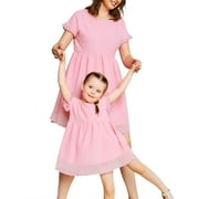 Shuttle tree Mommy and Me Dress Summer Swiss Dot Loose Short Sleeve A-line Mini Dress Mom Daughter Family Matching Outfits