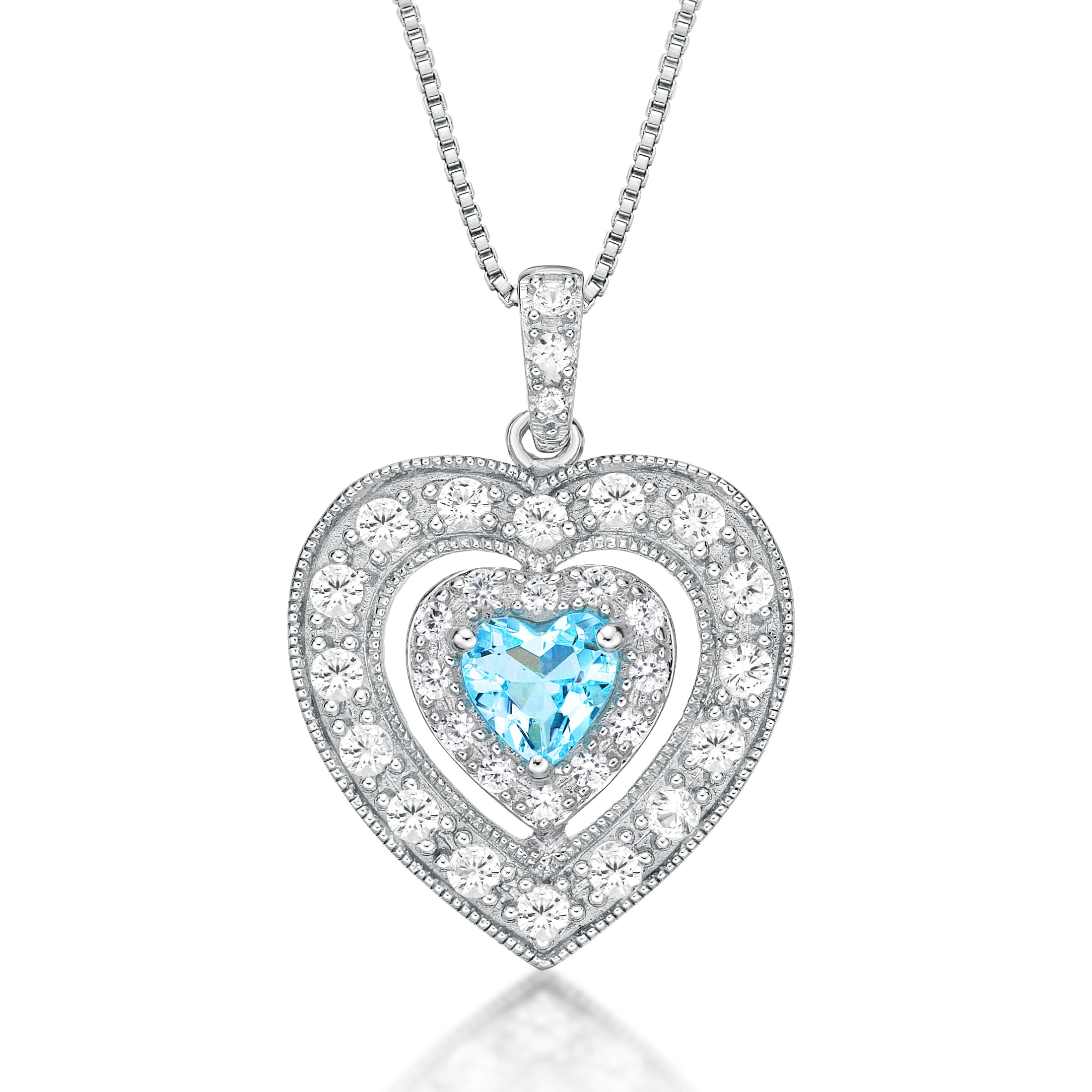 4.50 Ct Heart Sterling Silver Blue Sapphire White Topaz Pendant Chain Necklace 