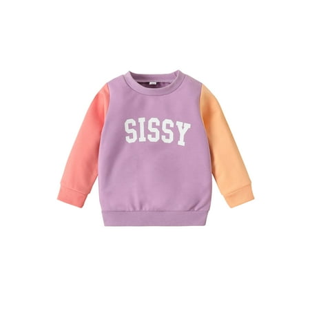 

Eyicmarn Baby Girls Spring Sweatshirt Long Sleeve Letters Color Contrasts O-Neck Pullovers Toddlers Warm Winter/Fall Hoodies