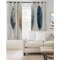 thumbnail image 2 of Blue Brown Feathers Blackout Curtains for Bedroom Living Room Darkening Curtains 63 Inches Long Boho Ombre Vintage Wooden Grain Window Curtain 2 Panels Set Window Treatment Grommet Drapes 52"x63", 2 of 9