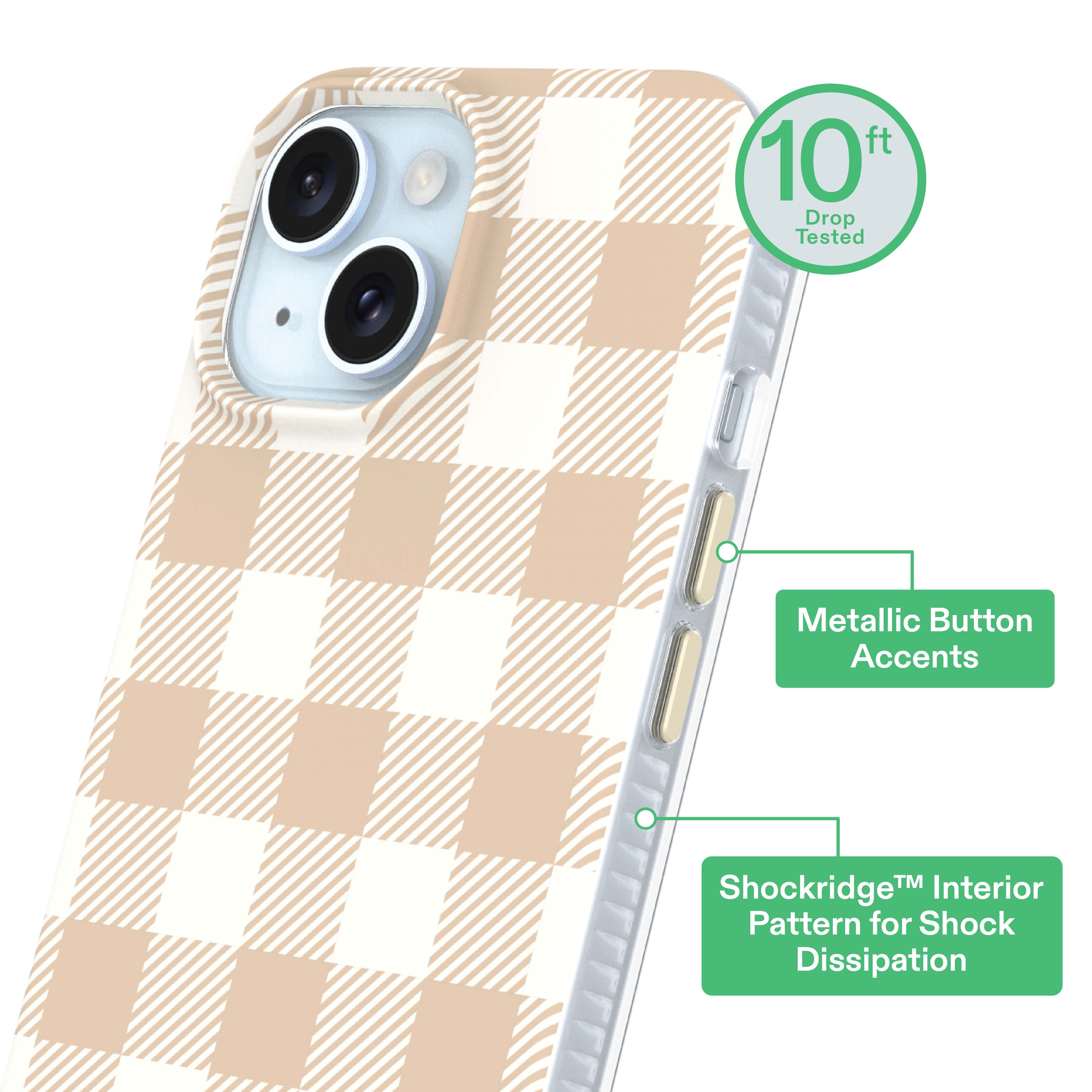 onn Phone Case for iPhone 17e / 16e / 15 / 14 / 13, MagSafe Compatible - Beige Gingham