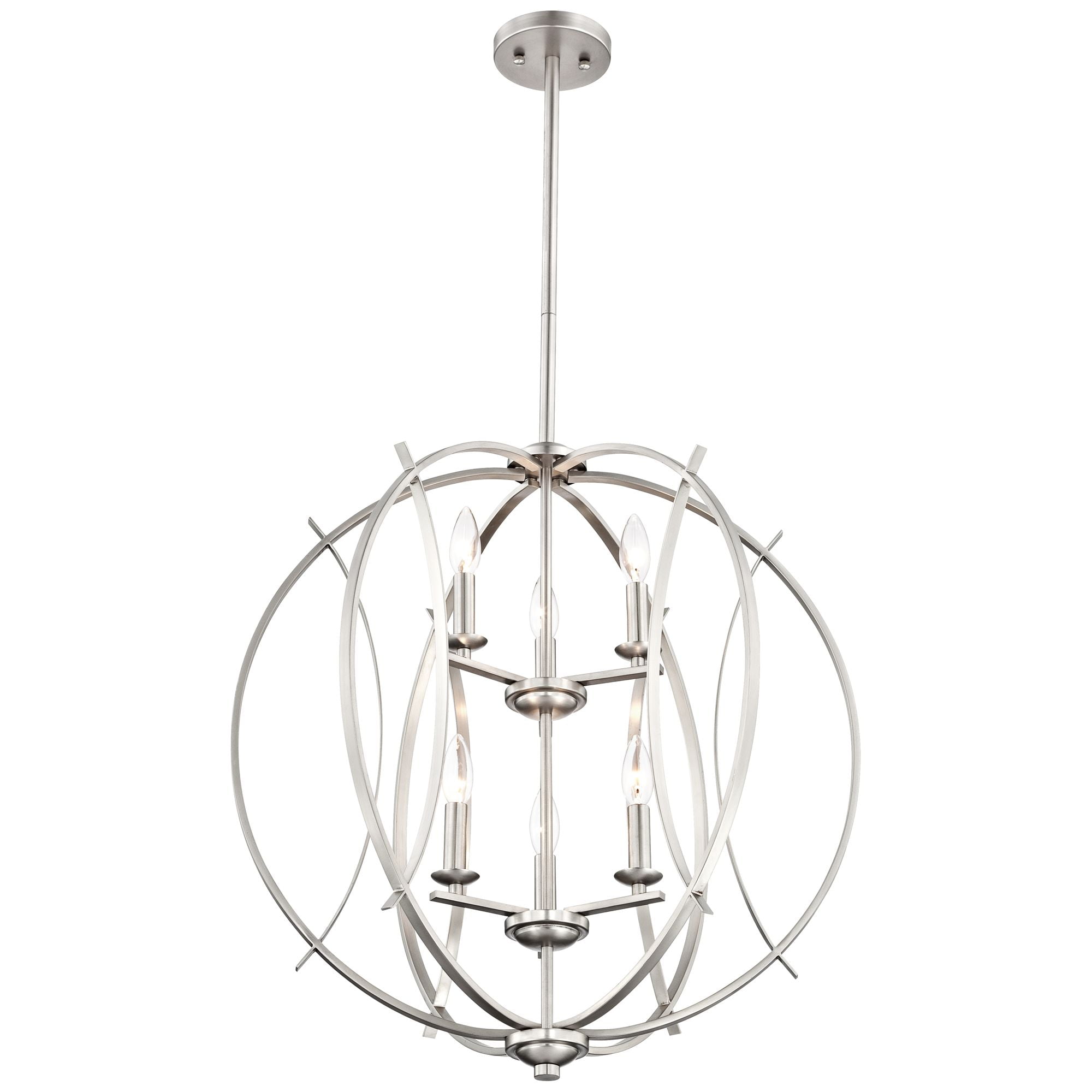 Possini Euro Design Spherical Brushed Nickel Large Chandelier 24" Wide Modern 6-Light Fixture for Dining Room House Foyer Kitchen Island Entryway Home