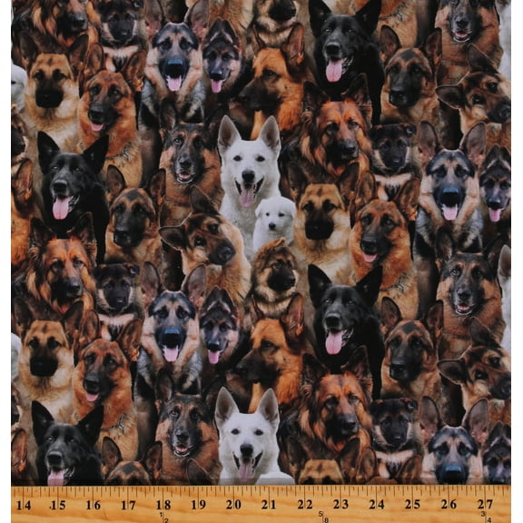 Cotton German Shepherds Multi-Color White Shepherds Dog Breeds Animals Pets Best Friend Cotton Fabric Print by the Yard (665MULTI)